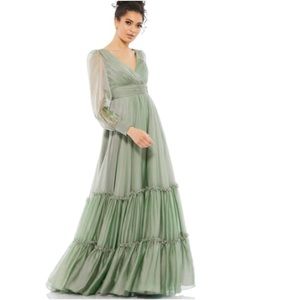Mac Duggal Ombré Satin & Chiffon Tiered Gown Sage Size 6